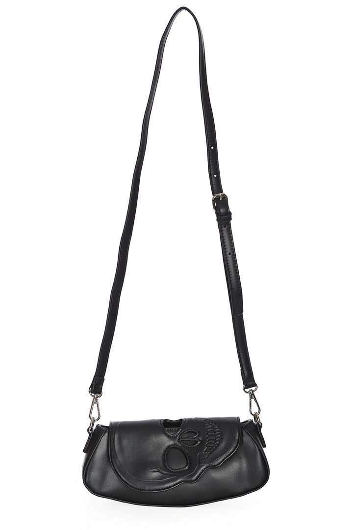 mini vegan leather embroidered skull handbag