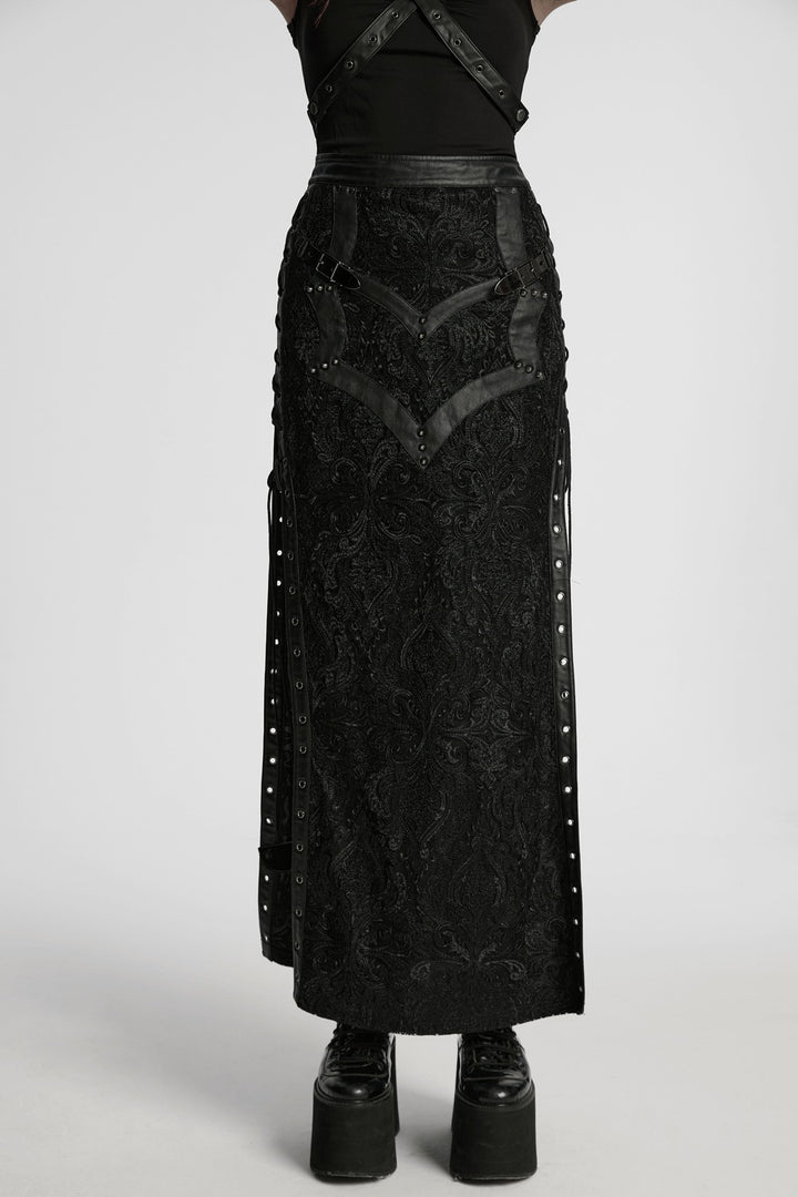 vegan leather lace-up long goth skirt