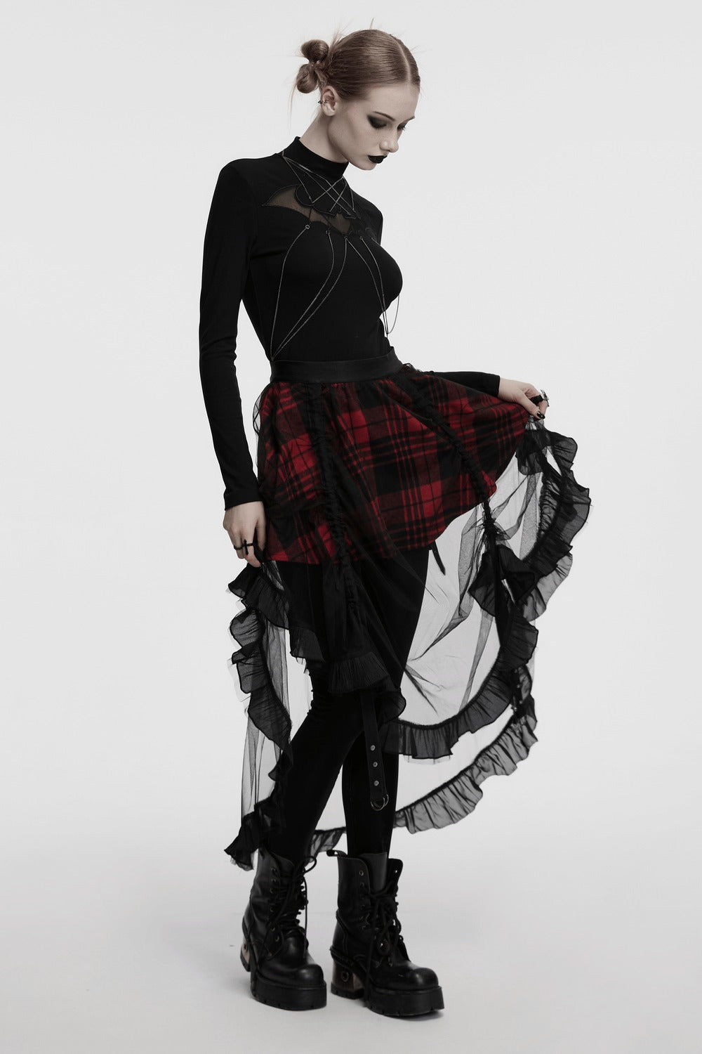 womens plaid punk ruched skirt