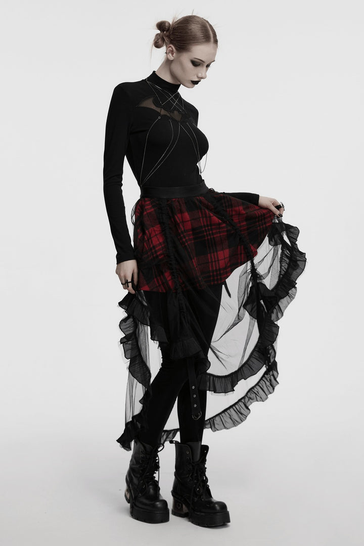 womens plaid punk ruched skirt