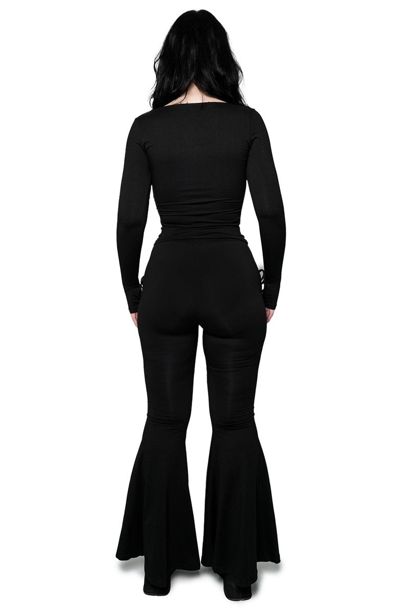 gothic black lace-up flared pants