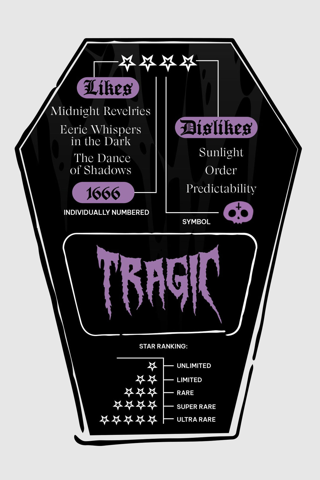 coffin tage for kreepture toy named tragic