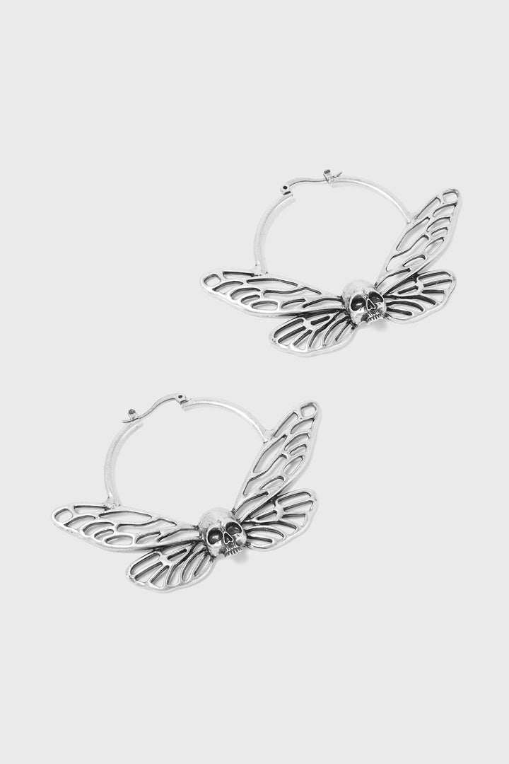 gothic silver moth earrings