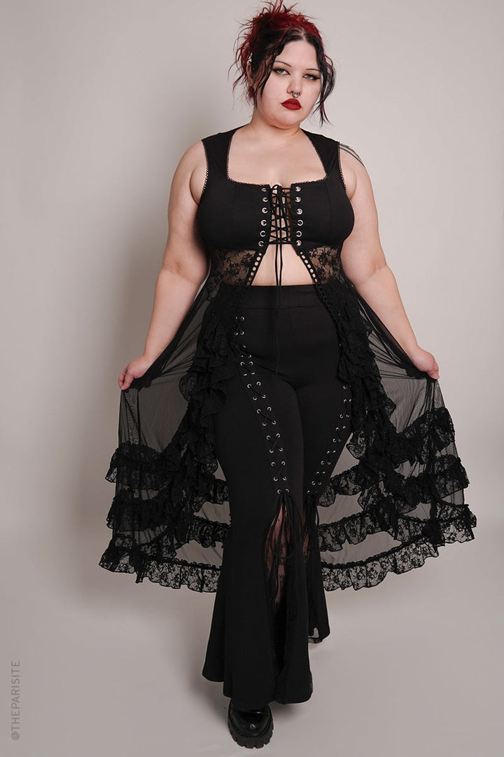 gothic plus size long mesh lace cardigan