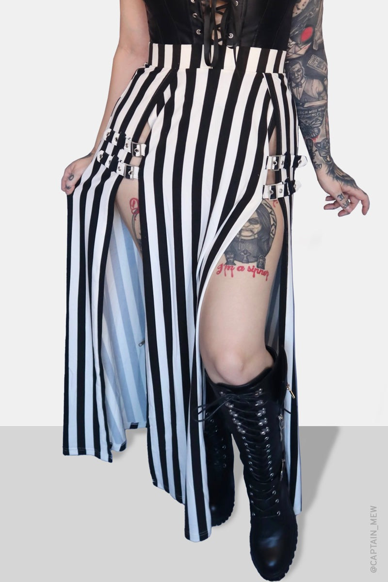 striped long goth skirt