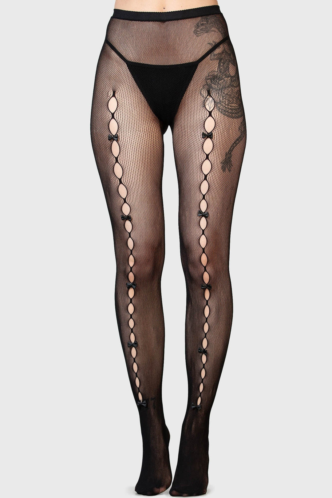 womens black fishnet bow stockings