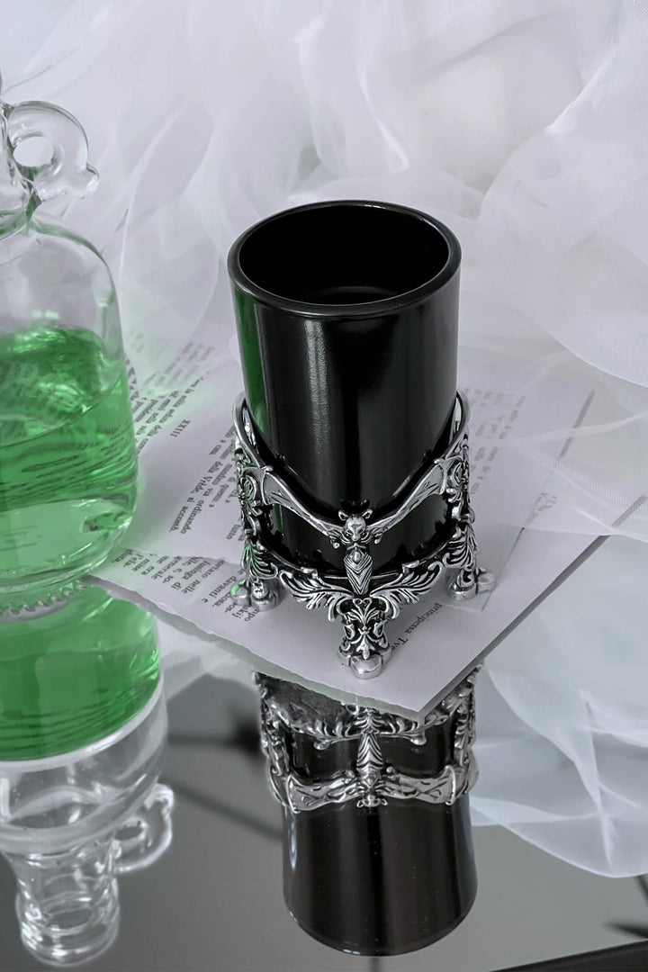 black and silver gothic shot glass