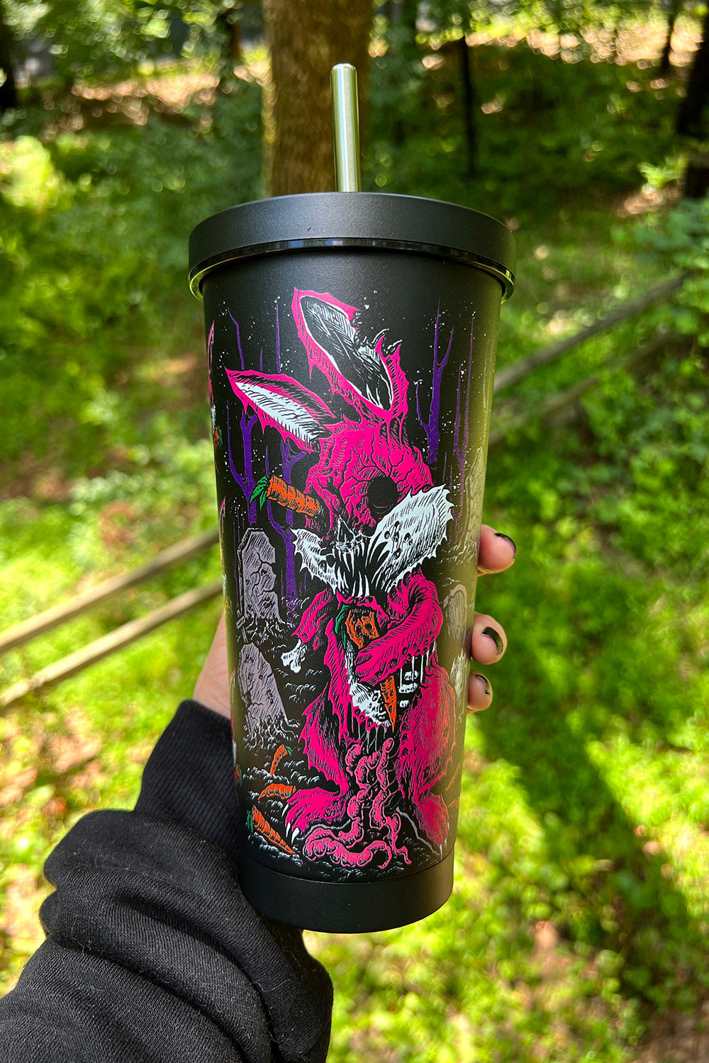 Black Skull Insulated Tumbler with Straw