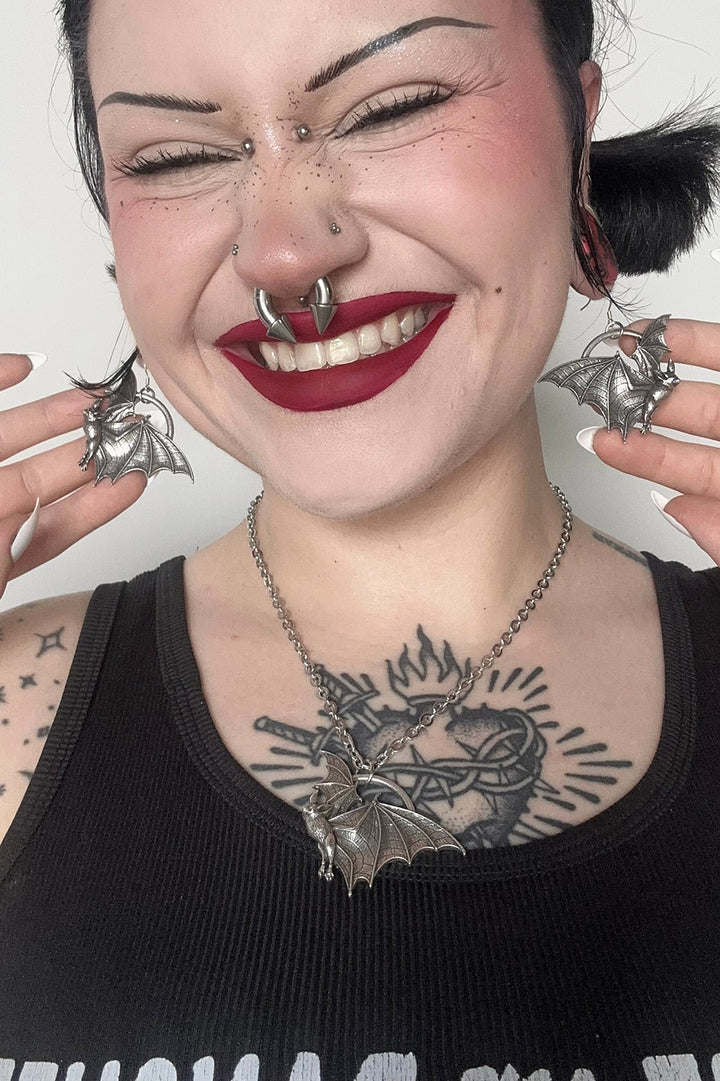 mother of hades gothic bat hoop earrings