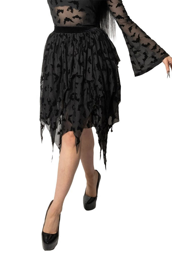 witchy hem bat pattern skirt