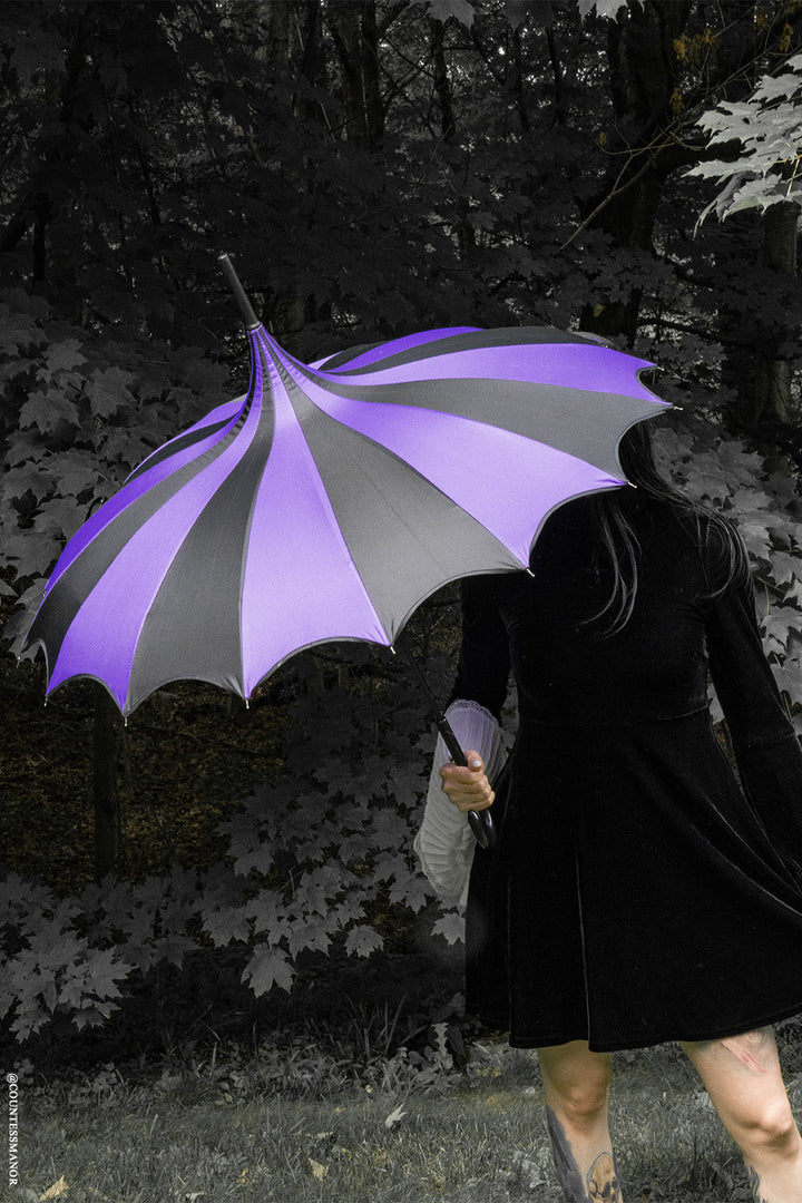 black and dark purple umbrella