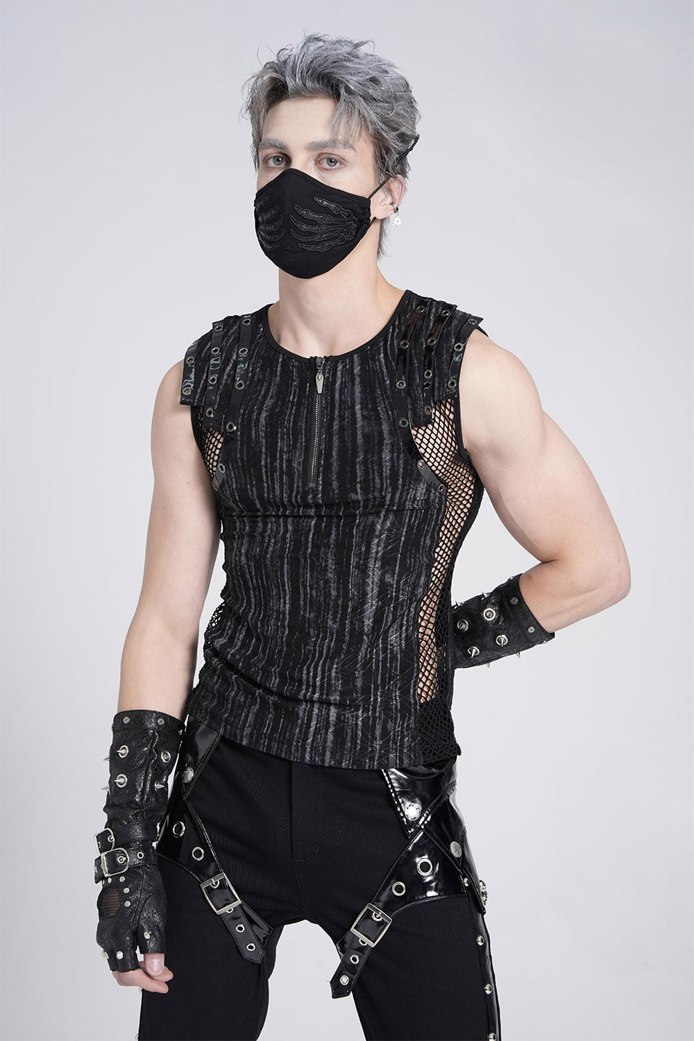 mens black cyber goth tank top