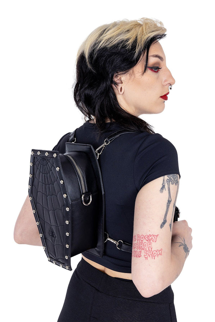 vegan leather casket backpack