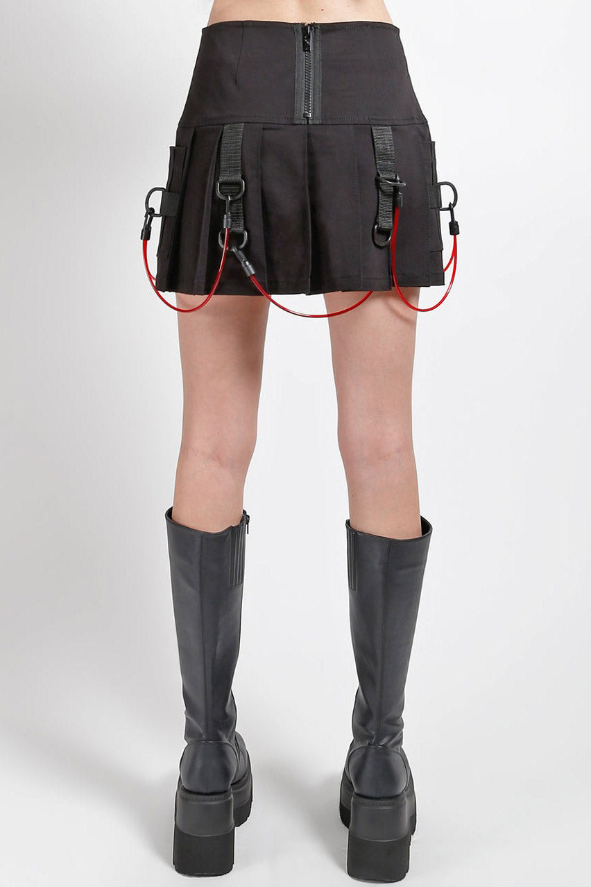 emo mini pleated skirt with faux blood transfusion cords