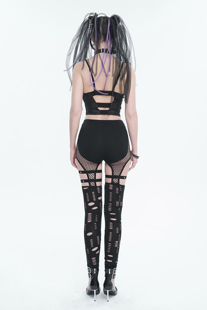 Black Mourn Garter Leggings - womens bottoms - VampireFreaks - Devil Fashion