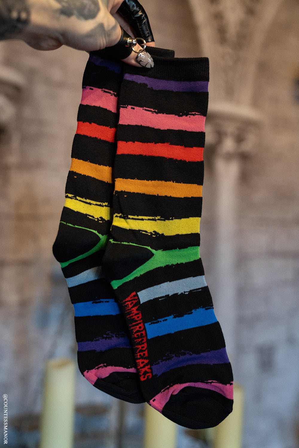 emo rainbow crew socks