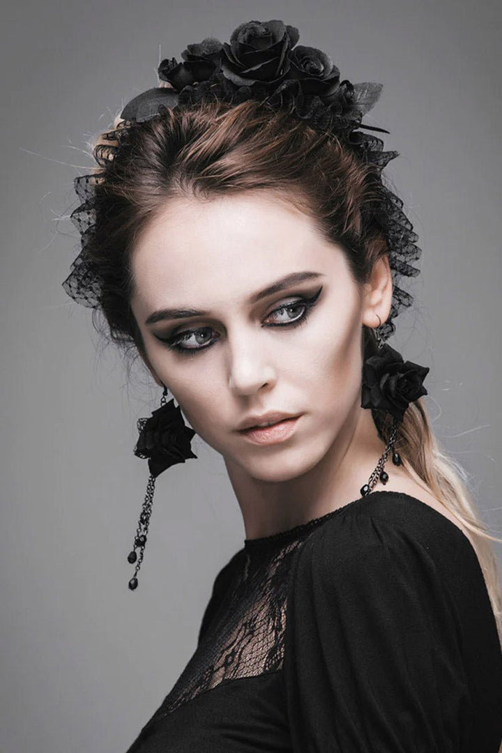 Black Rose Headband - hats & scarves & headwear - VampireFreaks - Devil Fashion