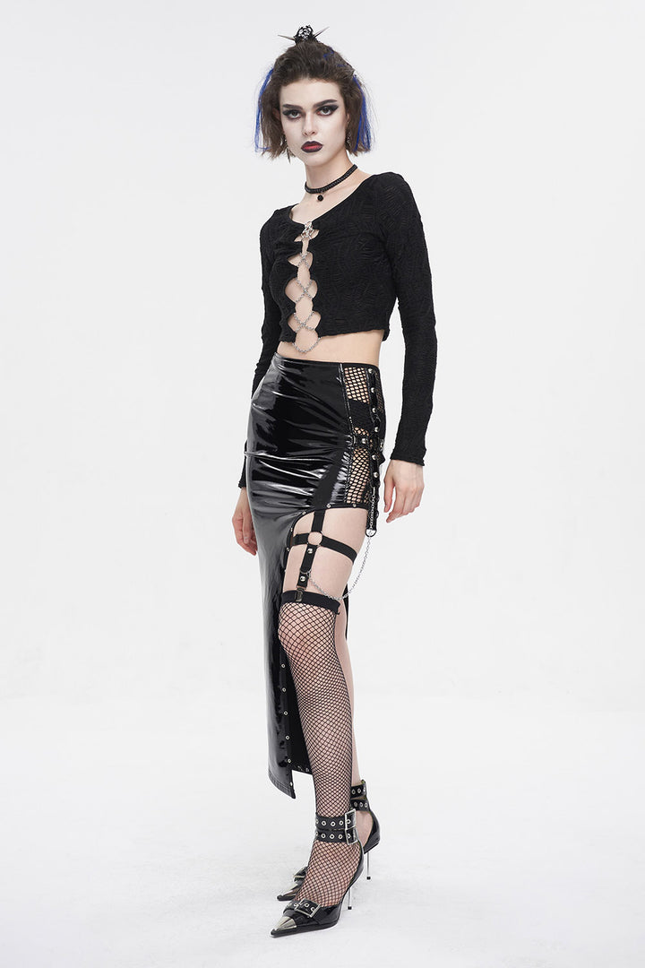 shiny leather vegan skirt