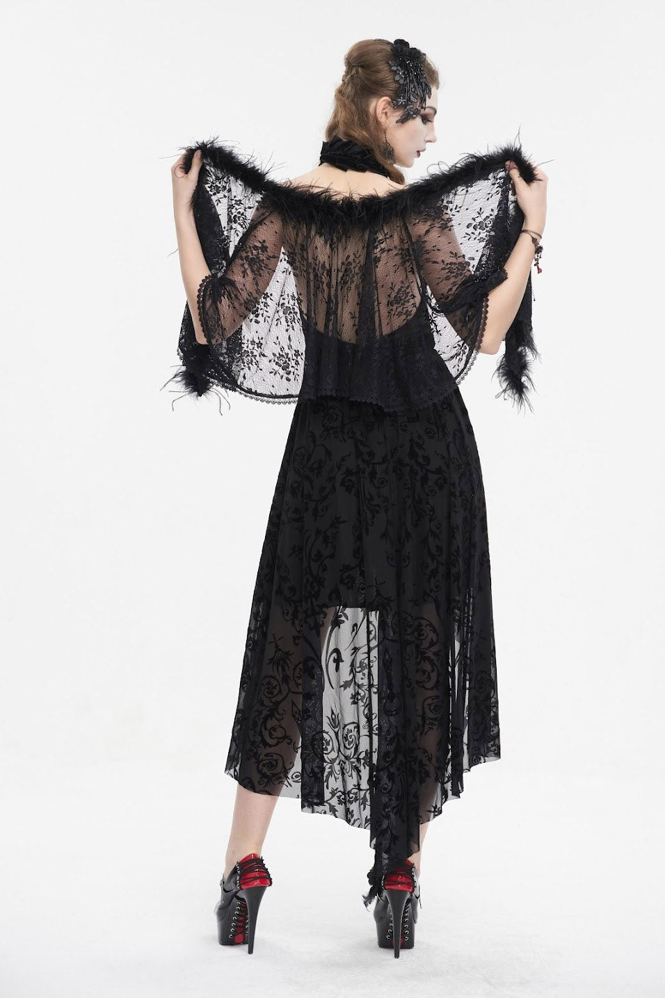 Black Vampress Lace Capelet - womens outerwear - VampireFreaks - Devil Fashion