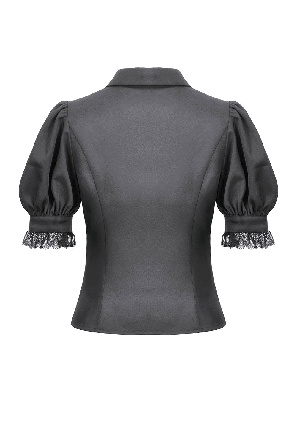 lace trim sleeve puffed short shoulder blouse