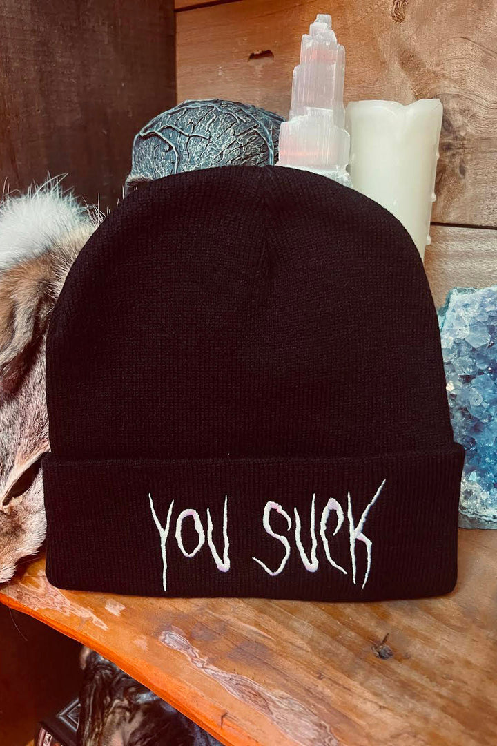 funny goth beanie
