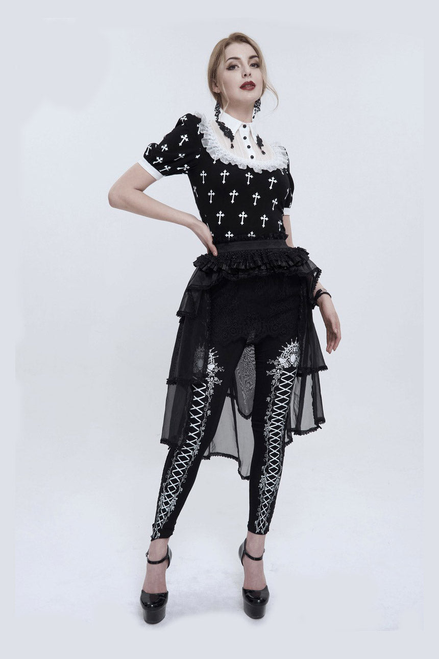 Blessed Be Gothic Cross Collar Blouse - womens tops - VampireFreaks - Devil Fashion