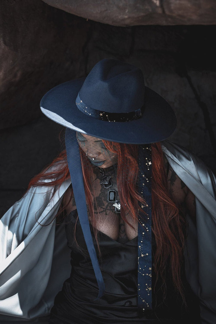 Blue Stargazer Veiled Hat - hats & scarves & headwear - VampireFreaks - Lively Ghosts