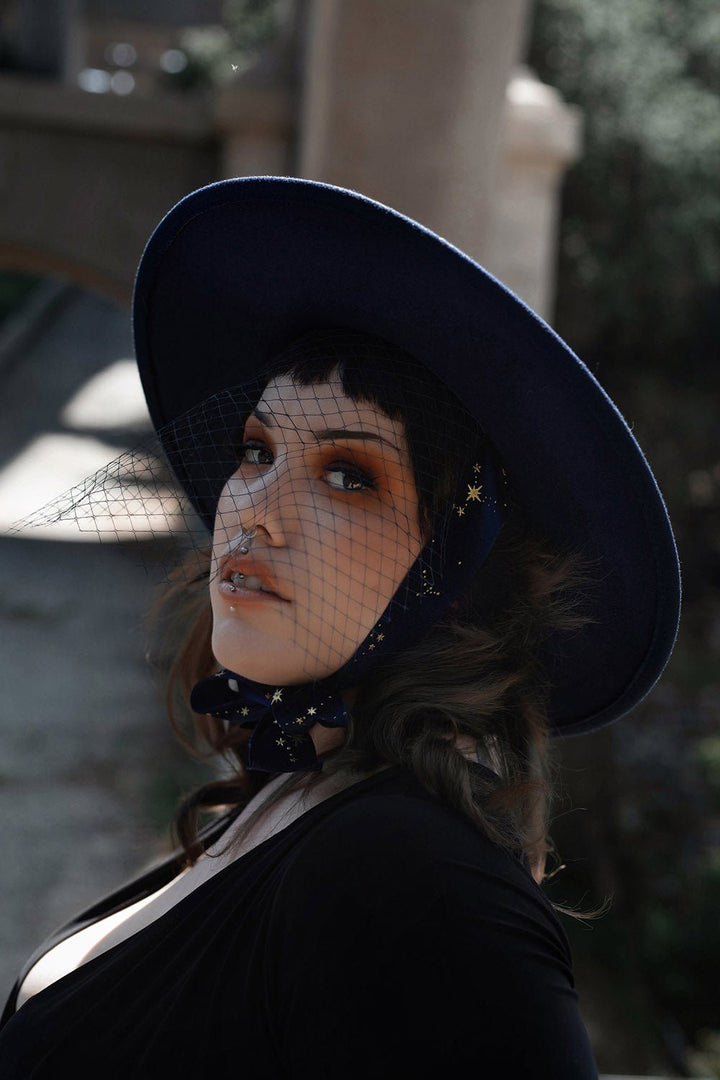 Blue Stargazer Veiled Hat - hats & scarves & headwear - VampireFreaks - Lively Ghosts