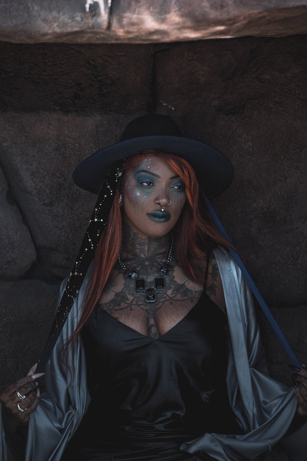 Blue Stargazer Veiled Hat - hats & scarves & headwear - VampireFreaks - Lively Ghosts