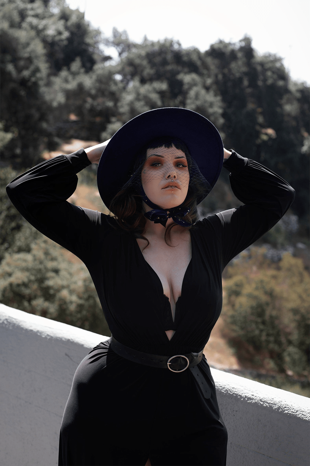 Blue Stargazer Veiled Hat - hats & scarves & headwear - VampireFreaks - Lively Ghosts