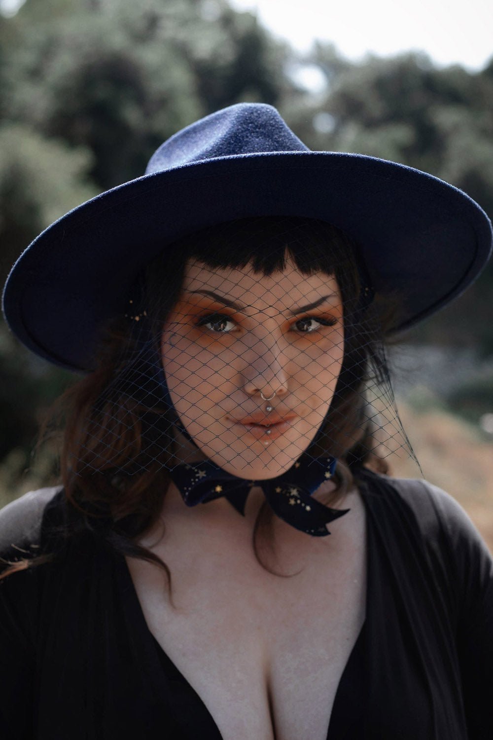 Blue Stargazer Veiled Hat - hats & scarves & headwear - VampireFreaks - Lively Ghosts