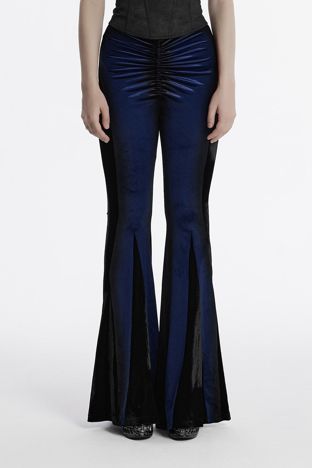 black and blue velvet pants