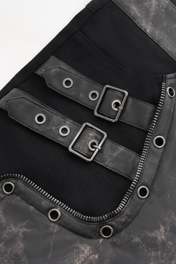 buckled vegan leather eyelet grunge goth jeans