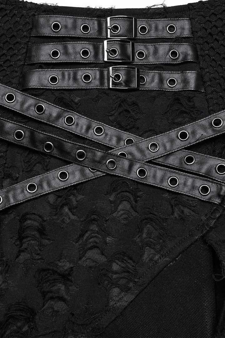 eyelet distressed grunge shredded skirt