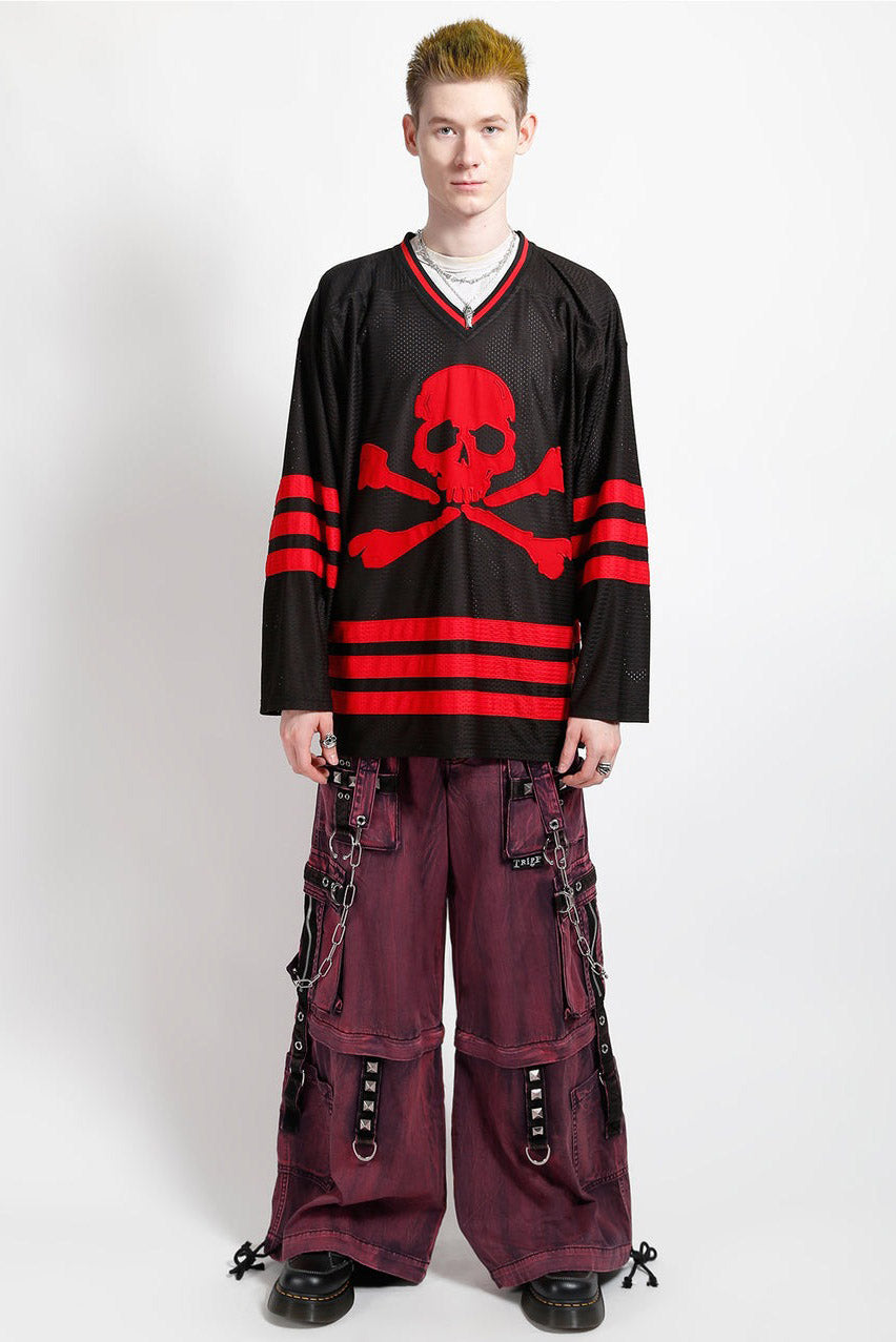 purple pink distressed wash cotton baggy fit cargo jeans by tripp NYC