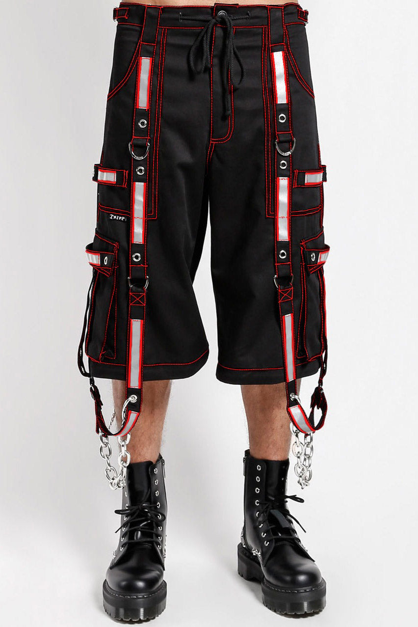 reflective raver baggy cargo shorts for men