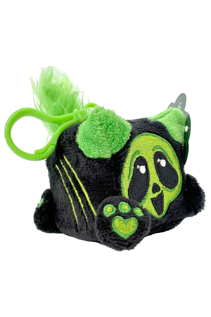 creepy cute green and black cat plush keychain
