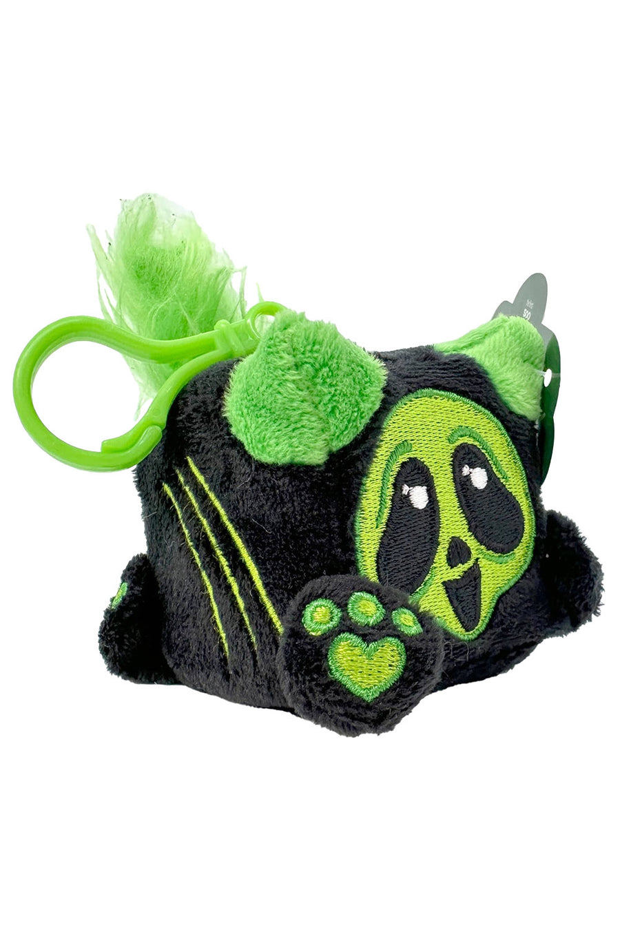 creepy cute green and black cat plush keychain