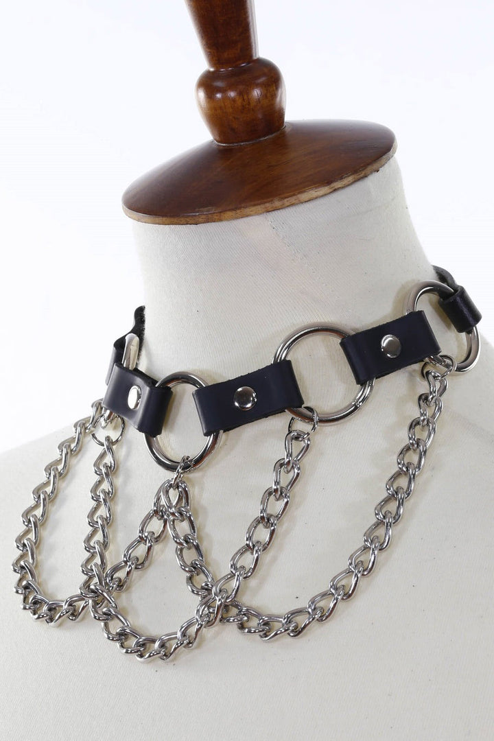 genuine gothic leather chain choker collar