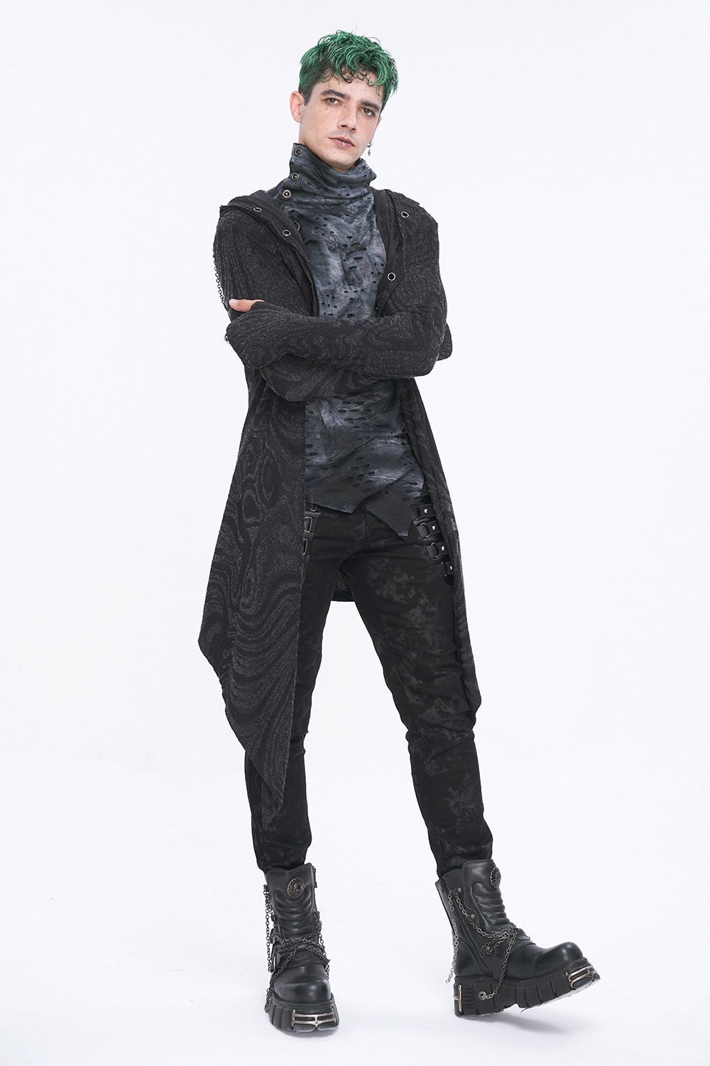 Chained Corrosion Hooded Cardigan - mens outerwear - VampireFreaks - Devil Fashion