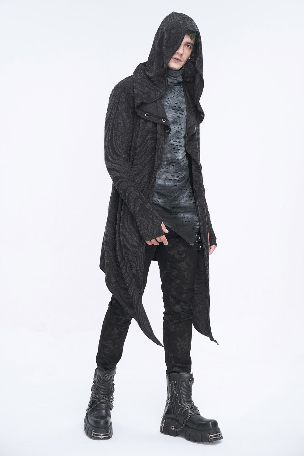 Chained Corrosion Hooded Cardigan - mens outerwear - VampireFreaks - Devil Fashion
