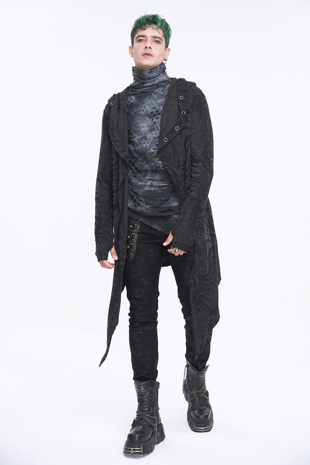 Chained Corrosion Hooded Cardigan - mens outerwear - VampireFreaks - Devil Fashion