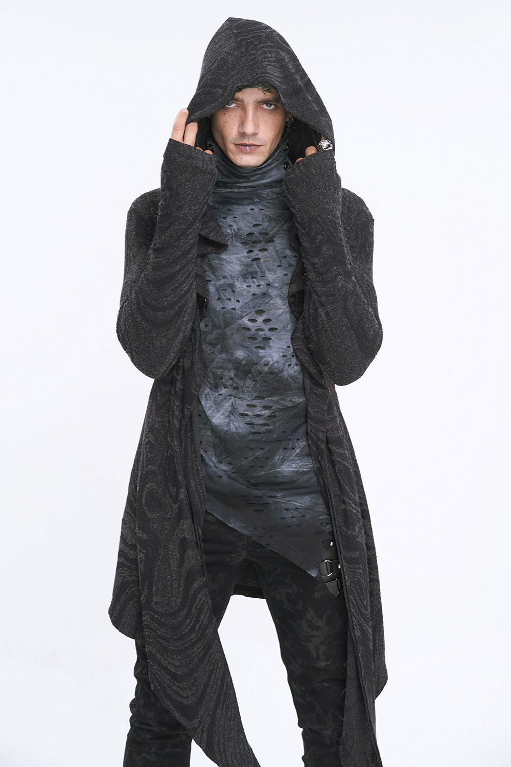 Chained Corrosion Hooded Cardigan - mens outerwear - VampireFreaks - Devil Fashion