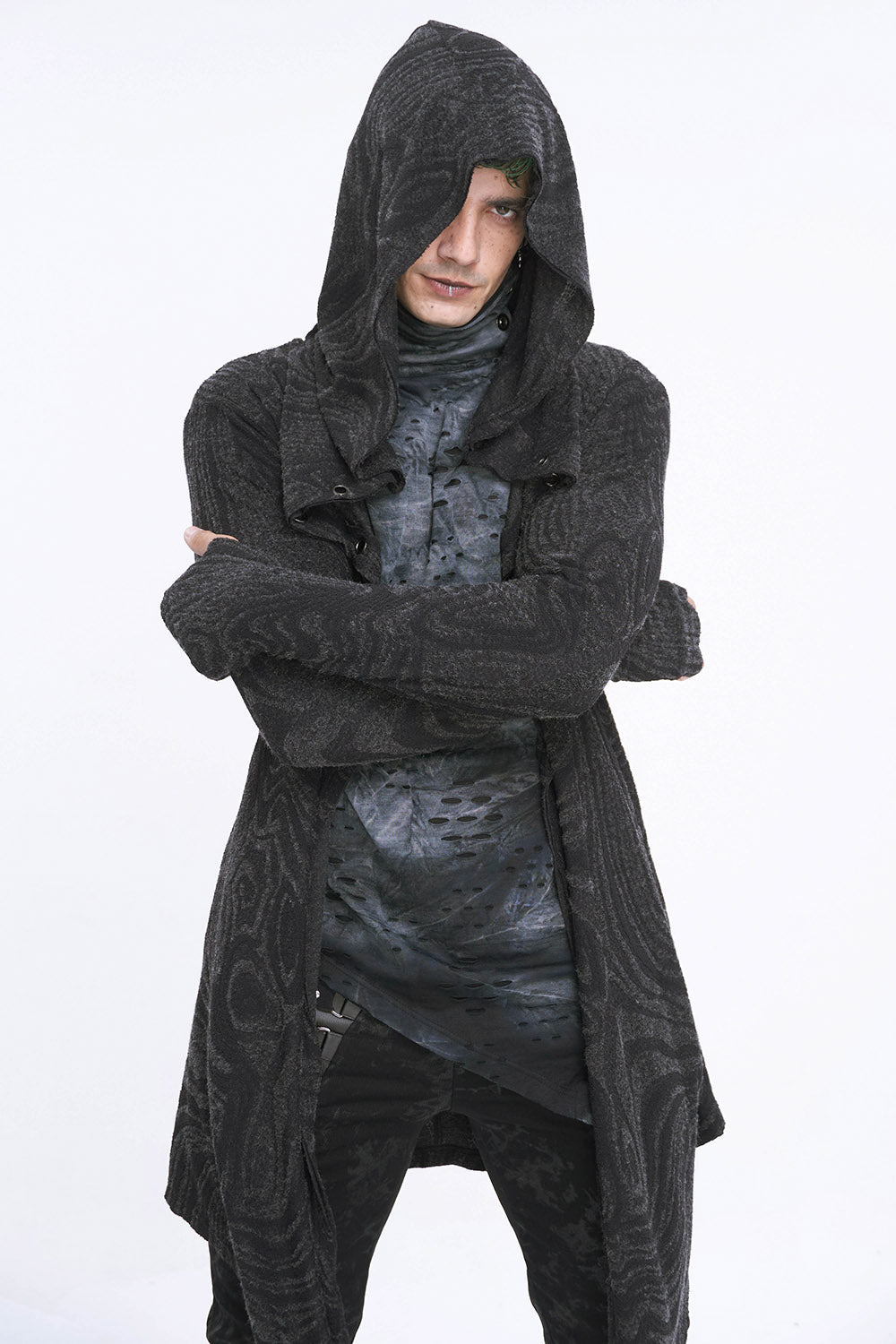 Chained Corrosion Hooded Cardigan - mens outerwear - VampireFreaks - Devil Fashion