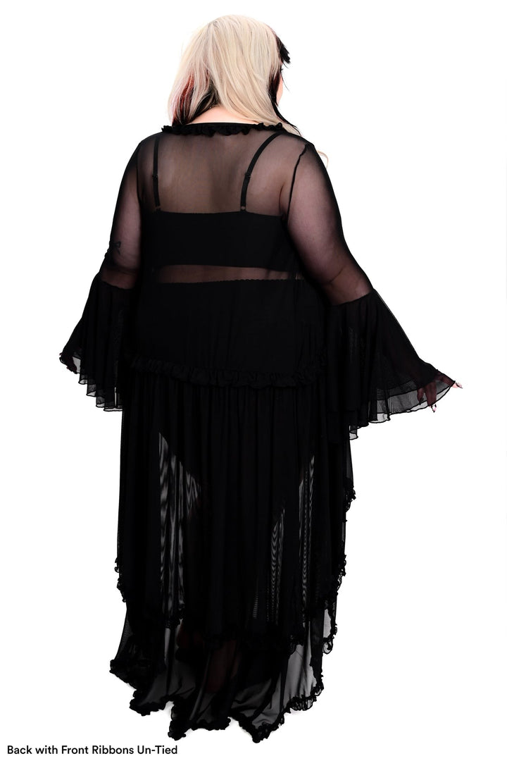 layerd ruffled bell sleeve witchy duster cardigan