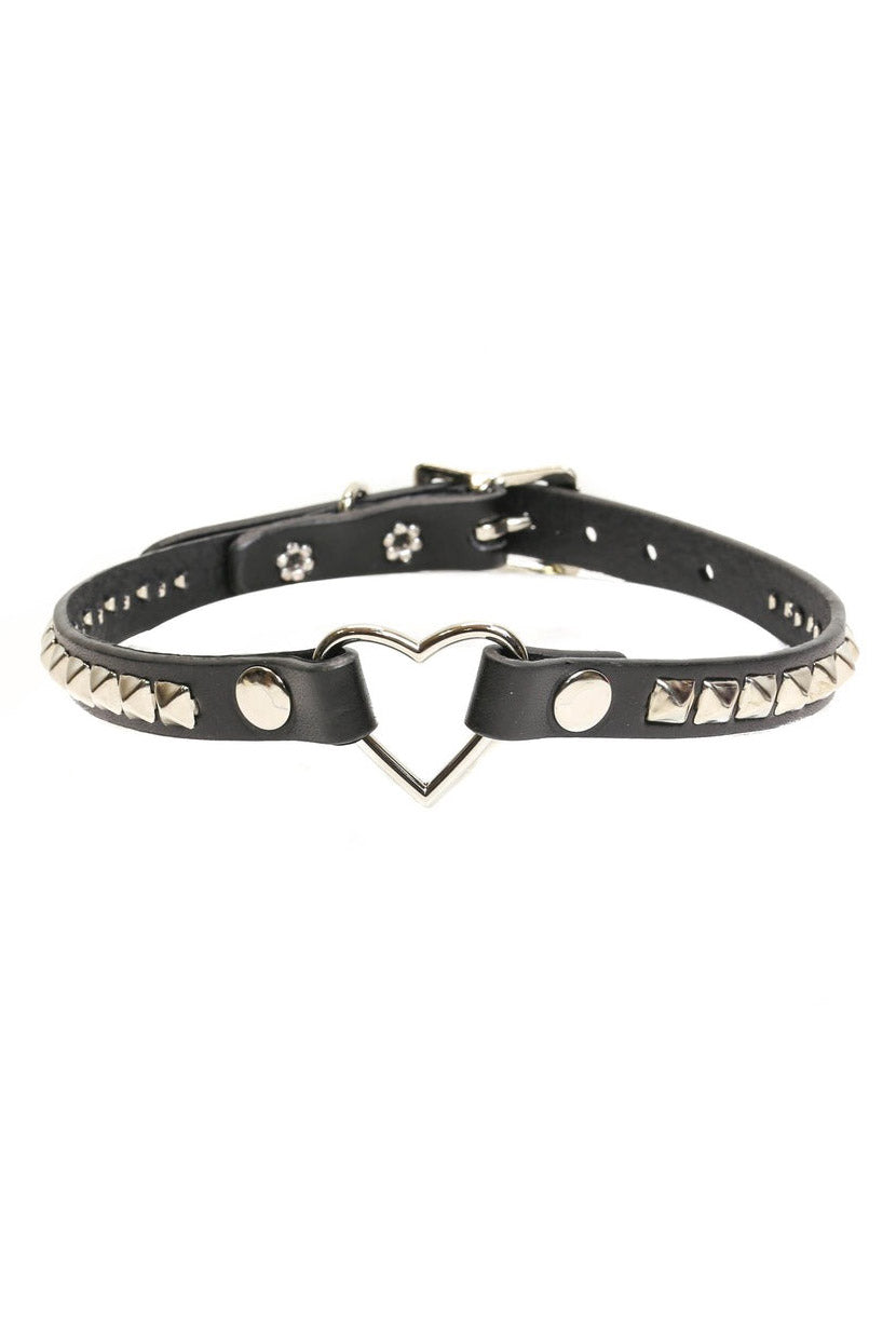 pyramid stud heart choker collar