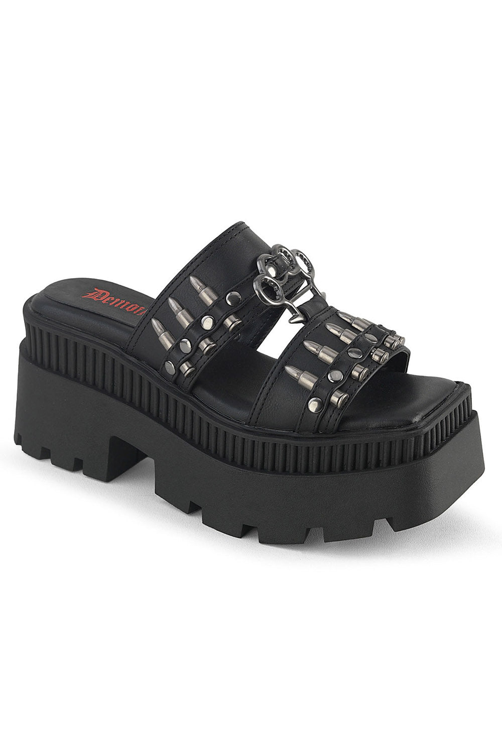 brass knuckles and bullet punk vegan leather sandals