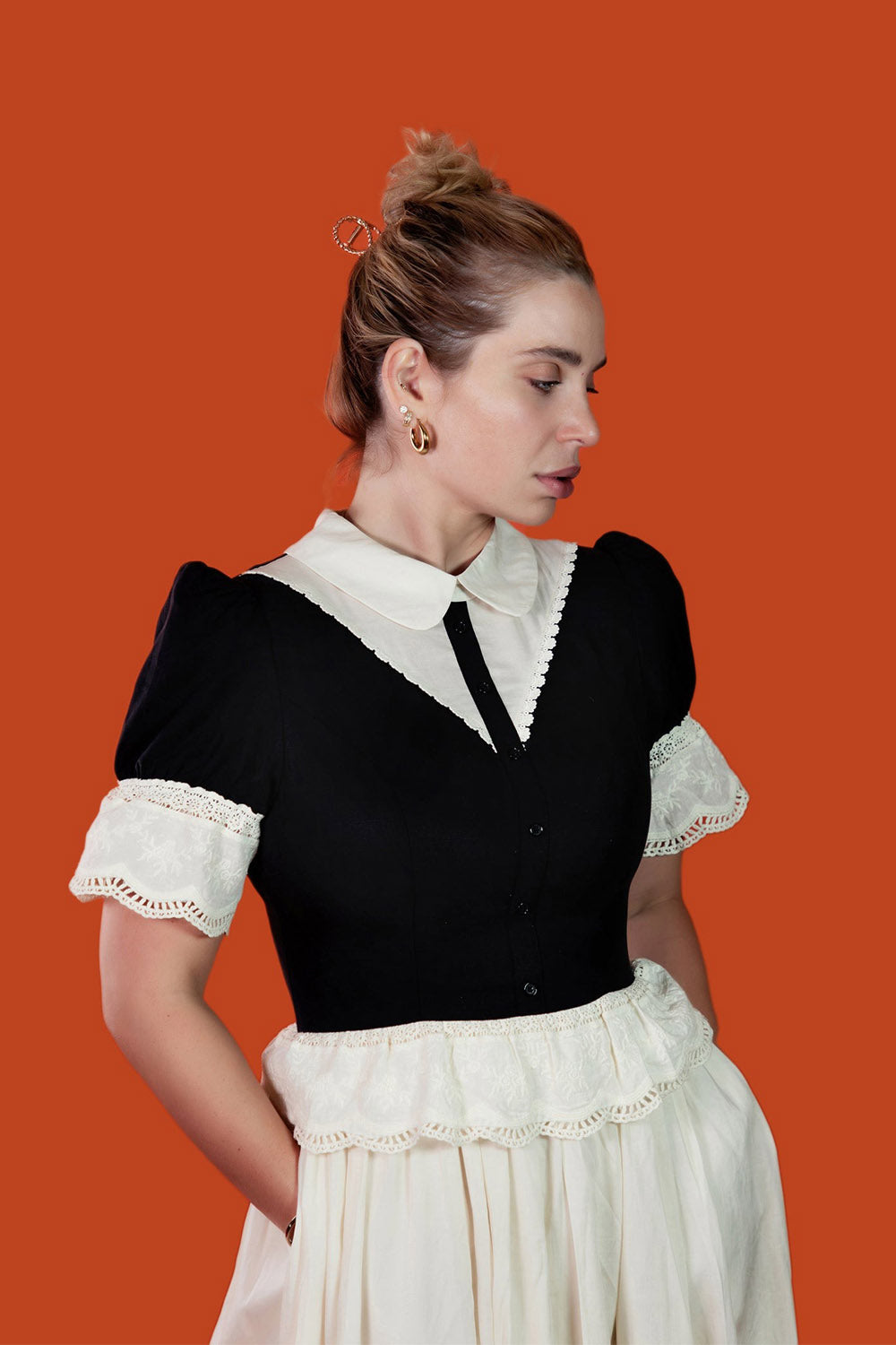 peter pan collar ruffled lace maxi dress