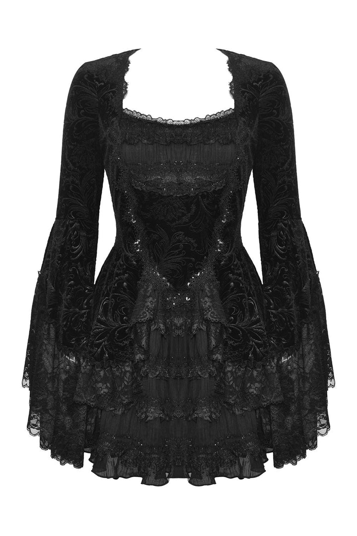 Coquette Flocked Vampire Velvet Dress - dresses - VampireFreaks - Dark In Love