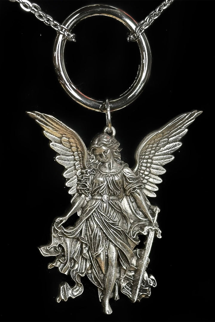 gothic renaissance sword and angel necklace